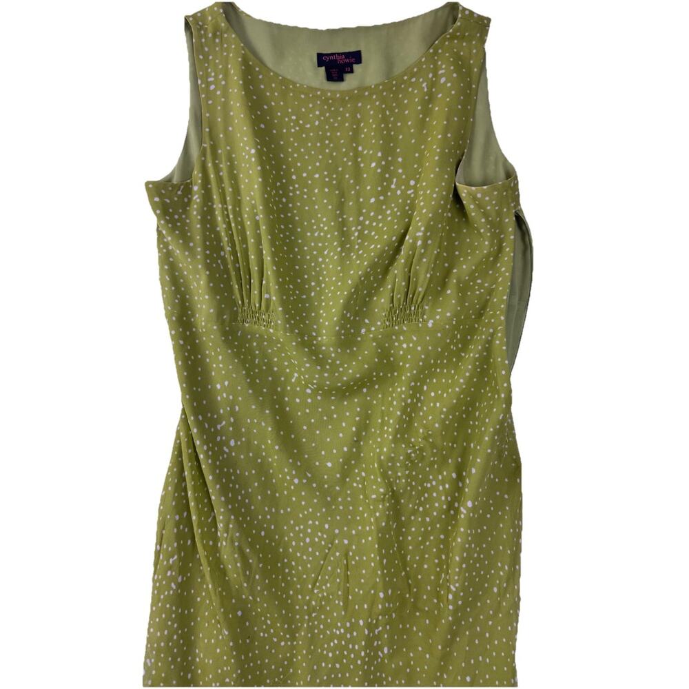 Cynthia Howie Silk Dress Size 12 Lime Green Abstract Dot Sleeveless Lined - Picture 3 of 10